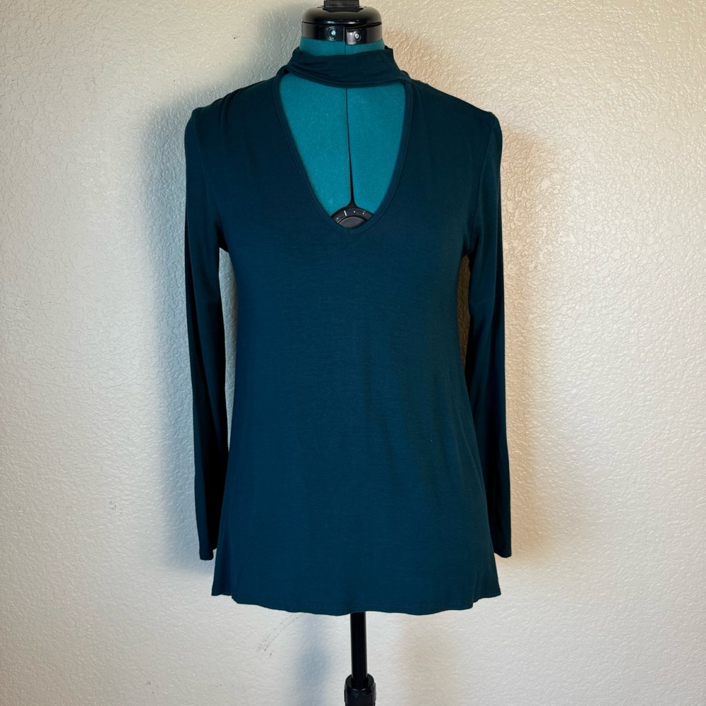 Forest green Long sleeve high neck knit blouse Sz Medium